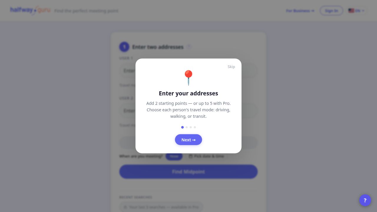 Find Meeting Spots Halfway Between Two Addresses — Halfway.guru